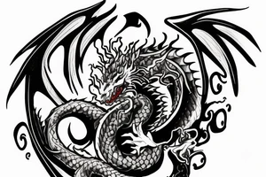 Dragon holding orb, back tattoo, red eyes, kaido tattoo idea