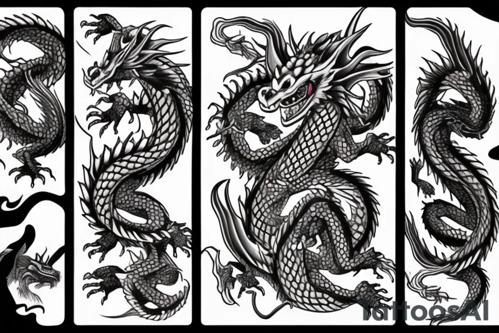 Dragon holding orb, back tattoo, red eyes, kaido tattoo idea