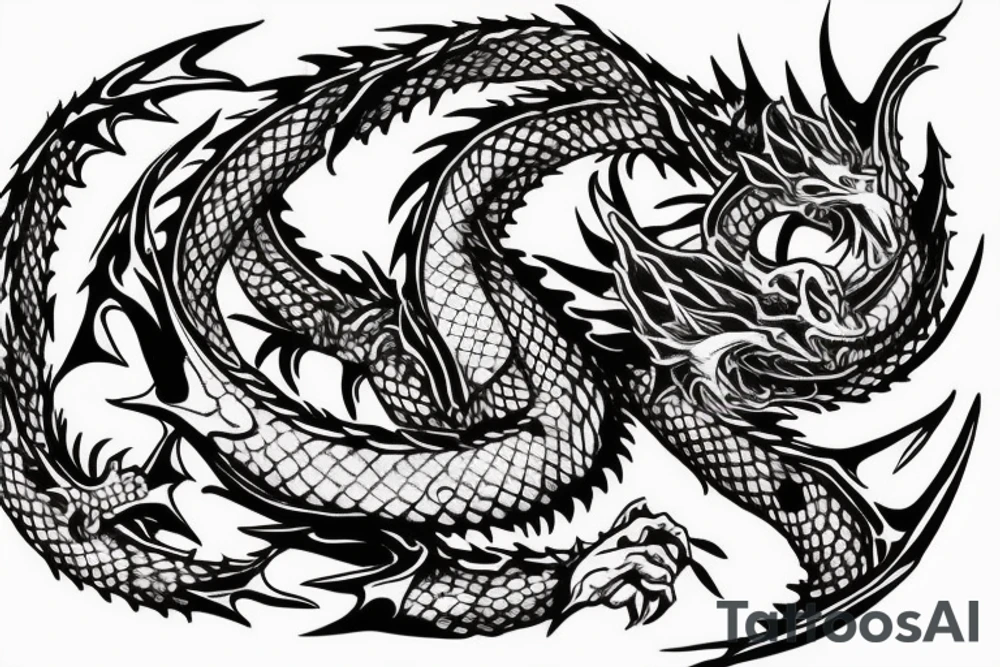 Dragon holding orb, back tattoo, red eyes, kaido tattoo idea