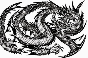 Dragon holding orb, back tattoo, red eyes, kaido tattoo idea