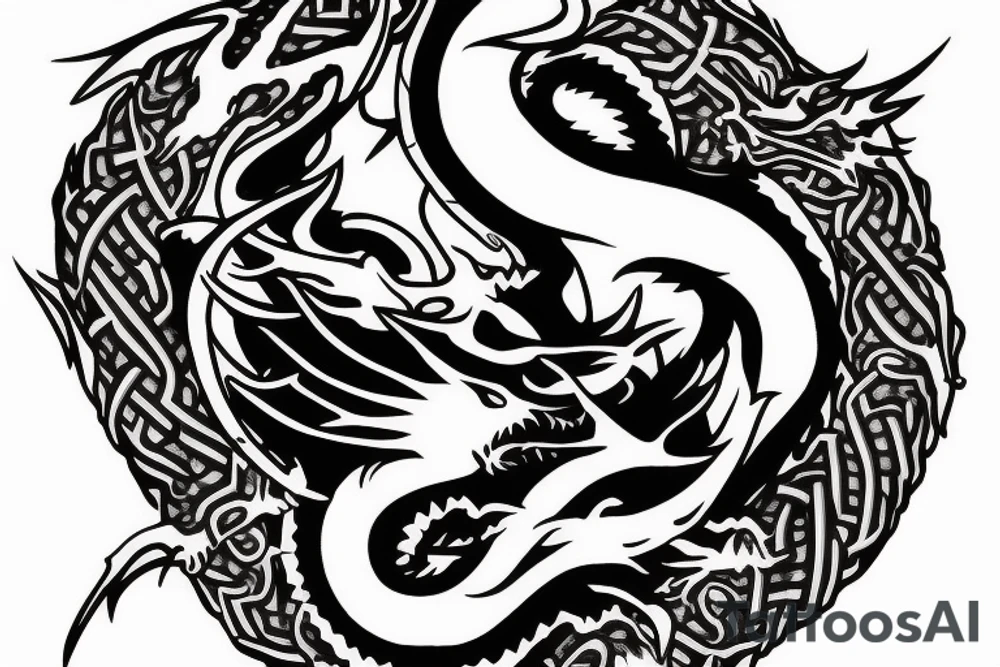 Dragon holding orb, back tattoo, red eyes tattoo idea