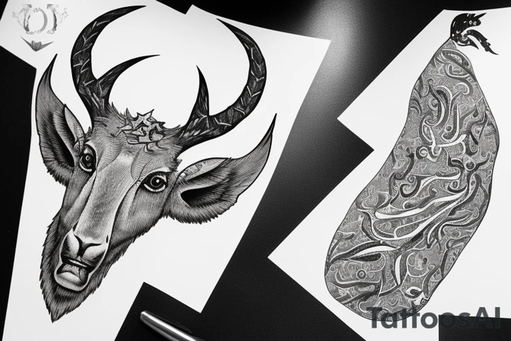 markhor sitting on crescent with star tattoo idea