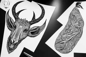 markhor sitting on crescent with star tattoo idea