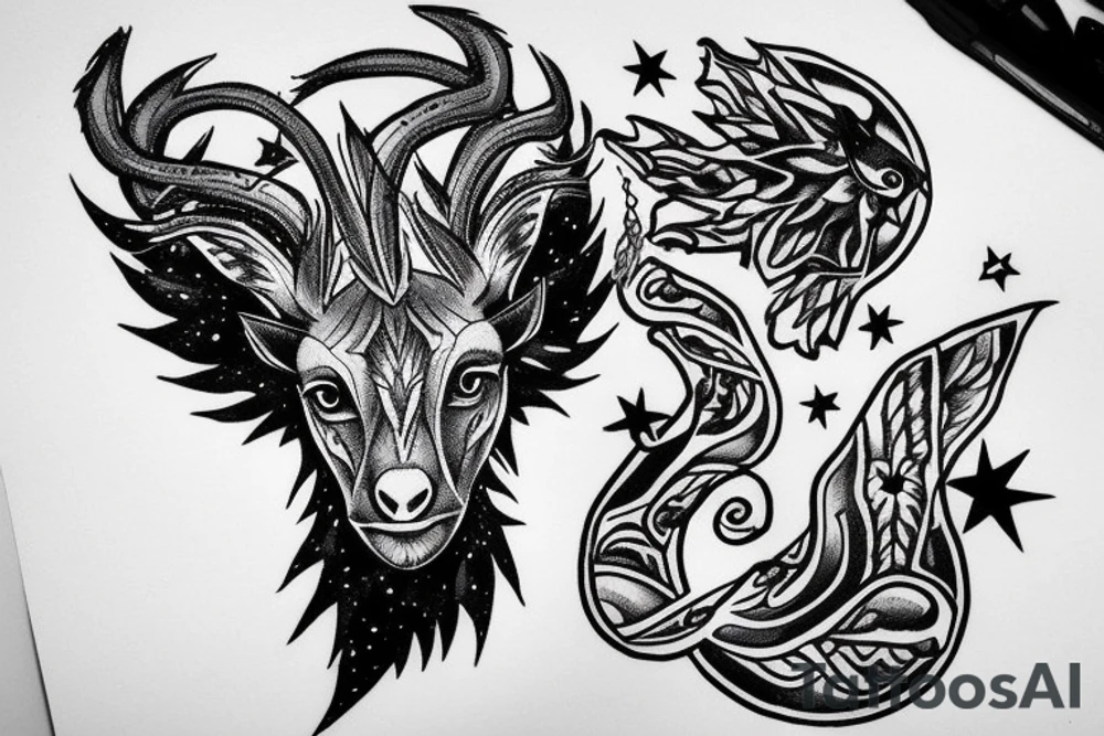 markhor sitting on crescent with star tattoo idea