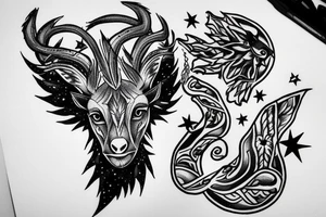 markhor sitting on crescent with star tattoo idea