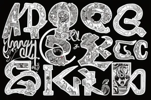 The letter W surrounded by the letters K C G Z Z R tattoo idea