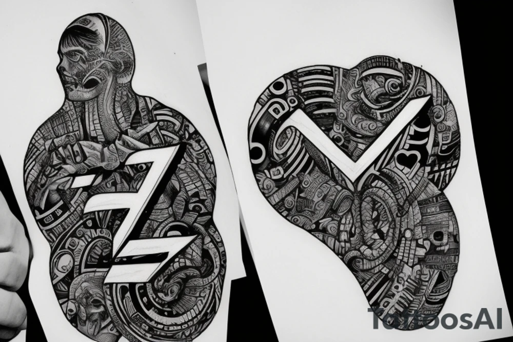 The letter W surrounded by the letters K C G Z Z R tattoo idea
