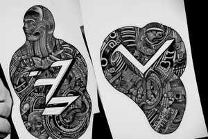The letter W surrounded by the letters K C G Z Z R tattoo idea