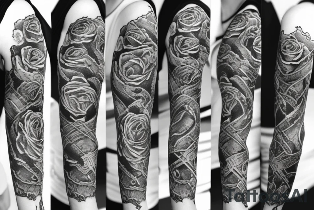 sleeve tattoo with snake and a rose tattoo idea
