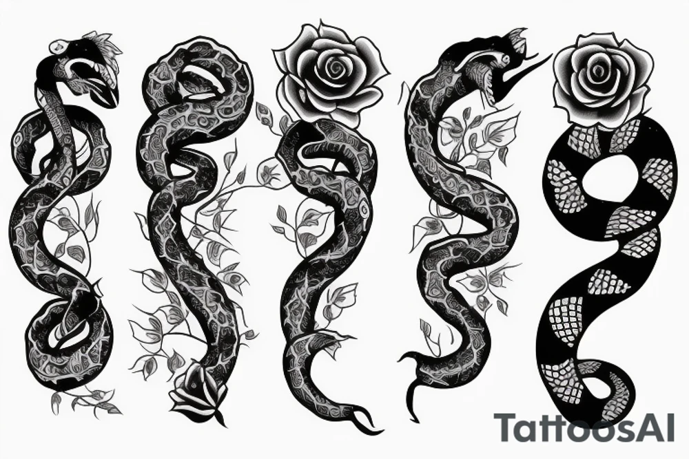 sleeve tattoo with snake and a rose tattoo idea