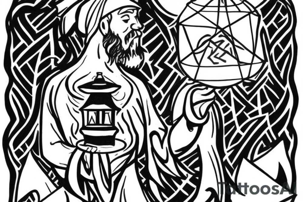 Hermit holding a lantern with a touch of occult tattoo idea