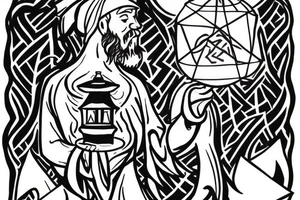 Hermit holding a lantern with a touch of occult tattoo idea