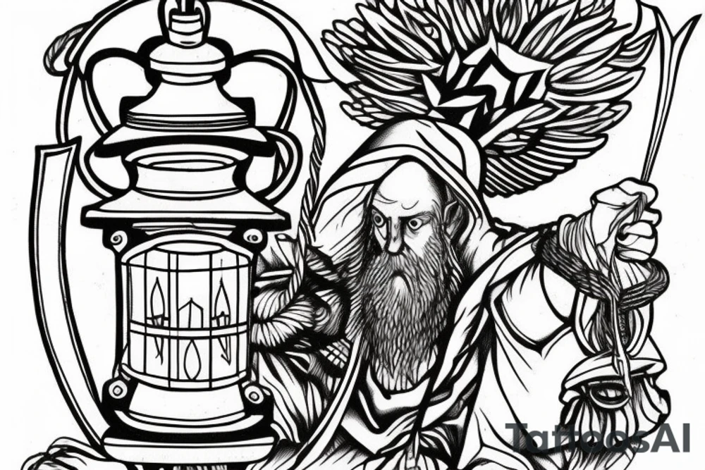 Hermit holding a lantern with a touch of occult tattoo idea Hermit holding a lantern with a touch of occult tattoo idea