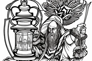 Hermit holding a lantern with a touch of occult tattoo idea