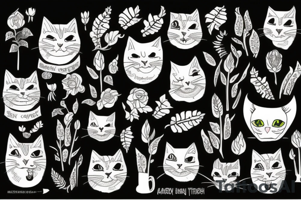 a scary cat with plants tattoo idea