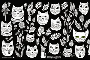 a scary cat with plants tattoo idea