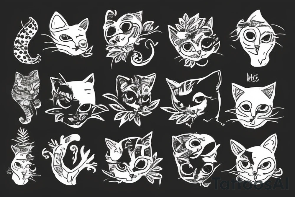 a scary cat with plants tattoo idea