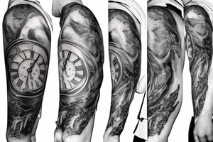 An angel holding a grandfather clock with a time of 6:13 tattoo idea