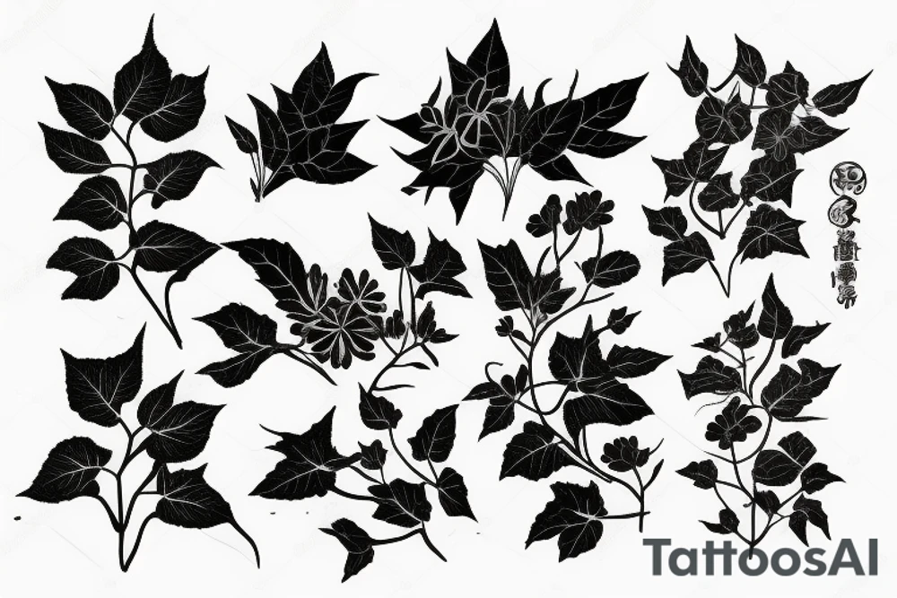 Herbarium with creepers, poison ivy and flowers tattoo idea