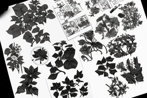 Herbarium with creepers, poison ivy and flowers tattoo idea