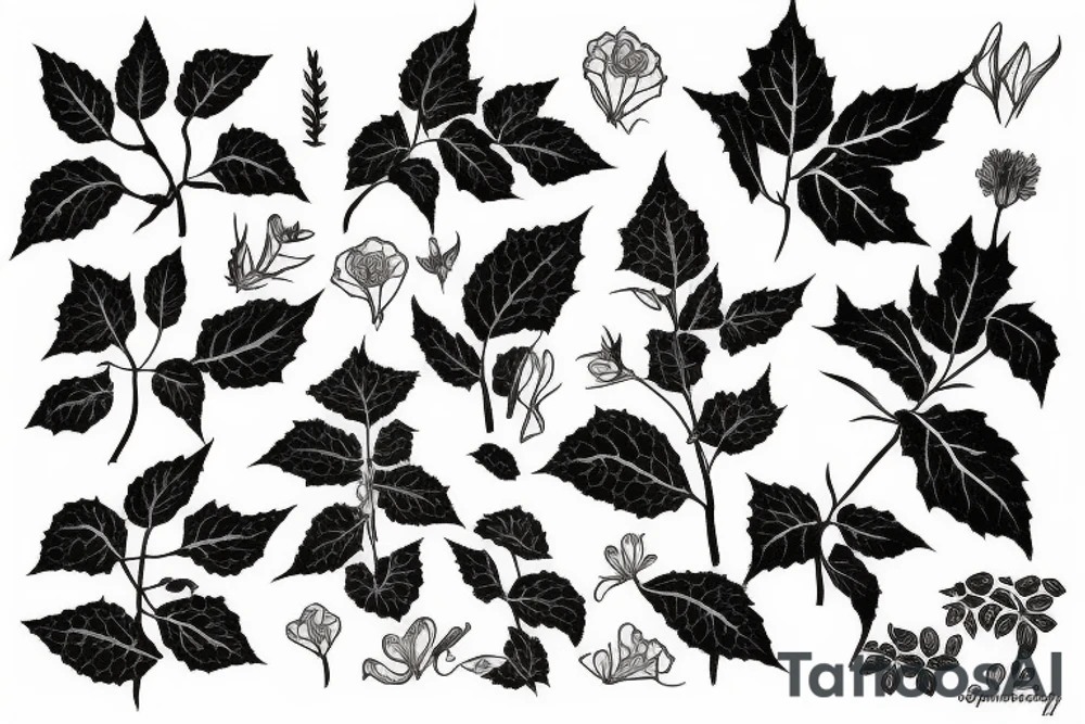 Herbarium with creepers, poison ivy and flowers tattoo idea