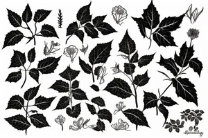 Herbarium with creepers, poison ivy and flowers tattoo idea