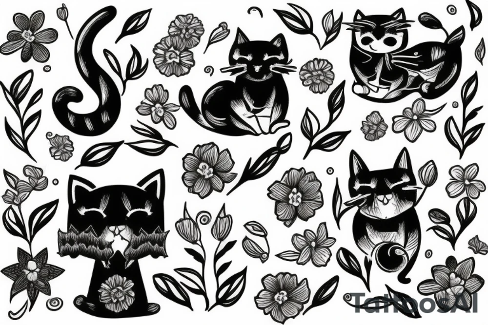 Cat with flower inside tattoo idea