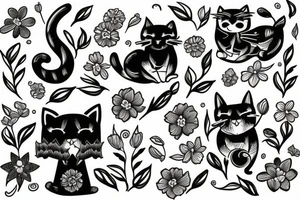 Cat with flower inside tattoo idea