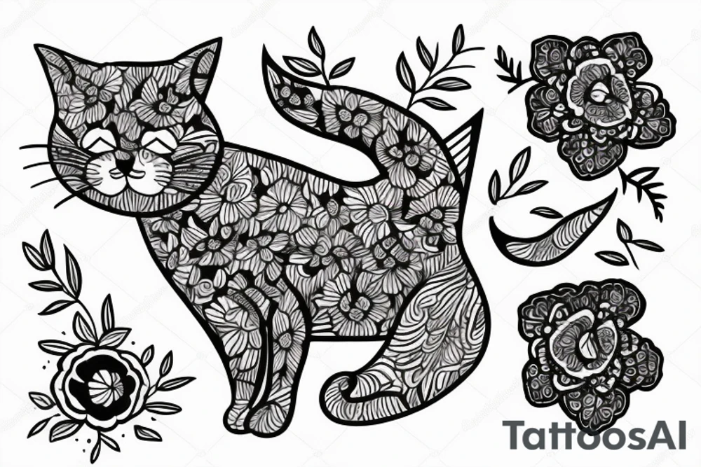 Cat with flower inside tattoo idea