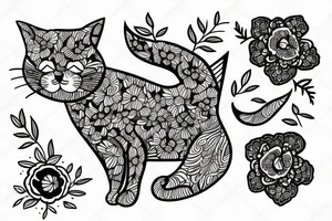 Cat with flower inside tattoo idea