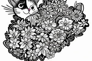 Cat with flower inside colour tattoo idea