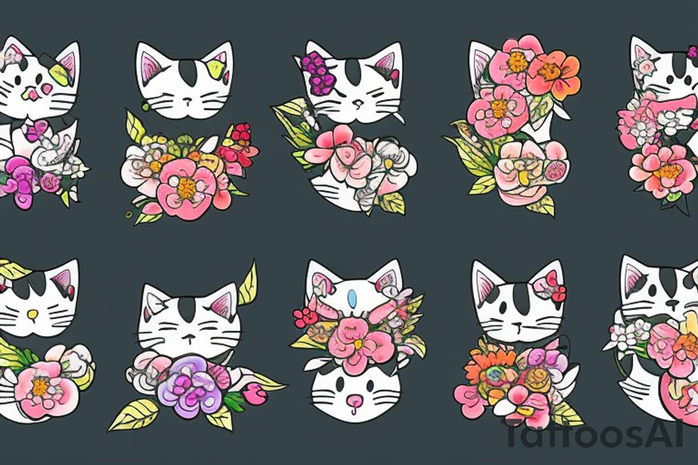 cat with flowers tattoo idea