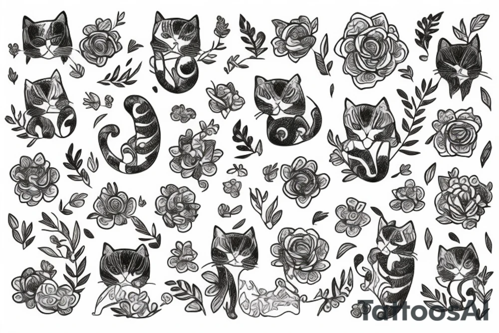 cat with flowers inside tattoo idea