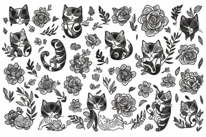 cat with flowers inside tattoo idea