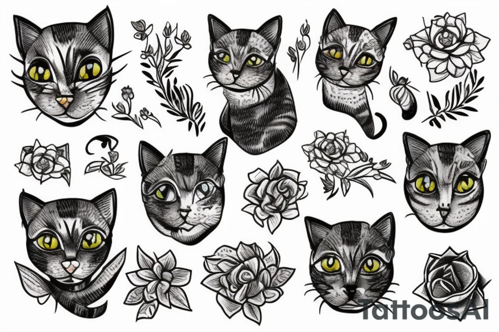 cat with flowers inside tattoo idea