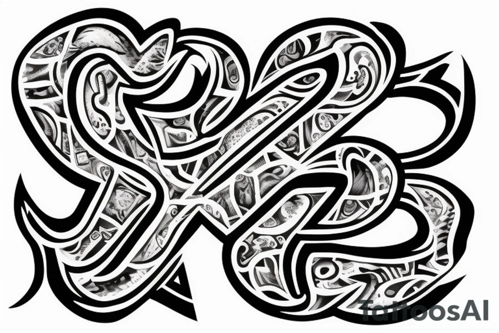 The letter W surrounded by the letters K C G Z Z R tattoo idea