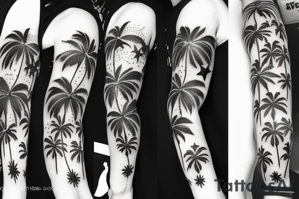 Palm tree with stars and astronomy tattoo idea