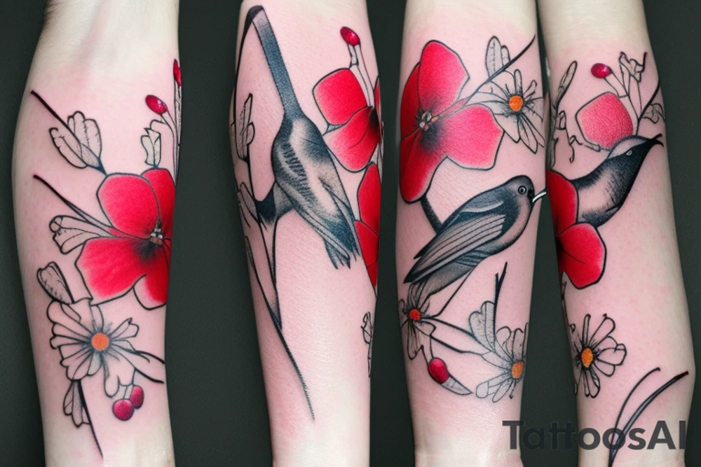 humming bird, poppy, apple blossom, cherry blossom, daisy tattoo idea