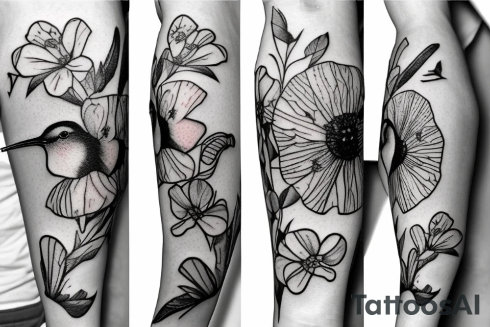 humming bird, poppy, apple blossom, cherry blossom, daisy tattoo idea
