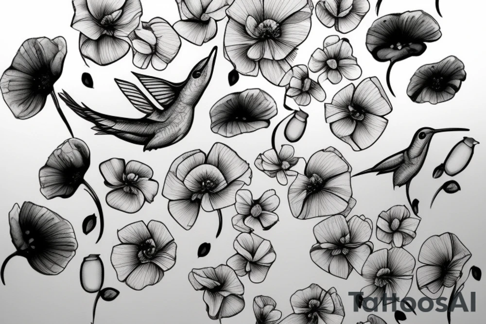 humming bird, poppy, apple blossom, cherry blossom, daisy tattoo idea