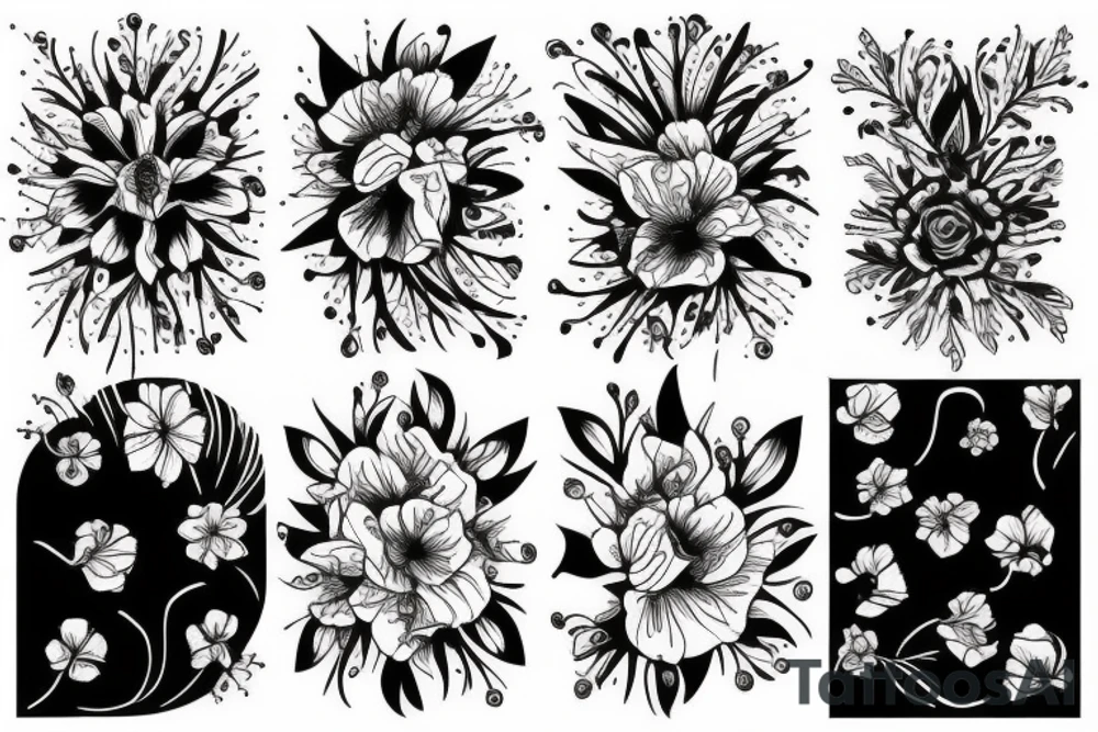 Beautiful, depressed, floral, black, red, abstract tattoo idea