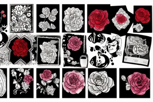 Beautiful, depressed, floral, black, red, trash polka tattoo idea