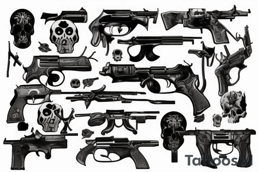 Guns, war, skulls, warriors tattoo idea