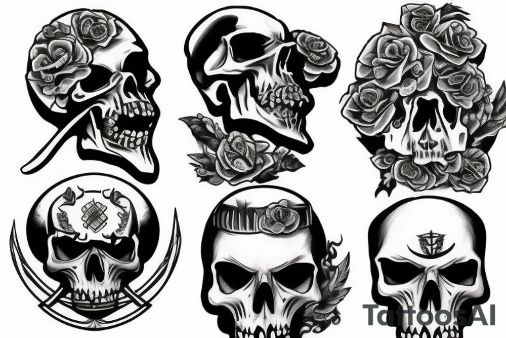 Guns, war, skulls, warriors tattoo idea
