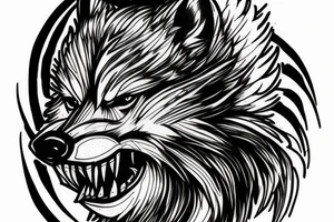 A wolf with a mask of a god getting shredded tattoo idea