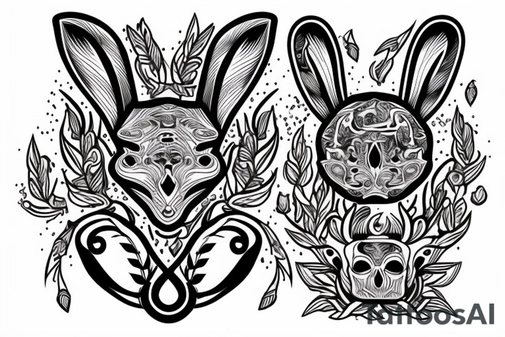 rabbit skull with bunny ears tattoo idea