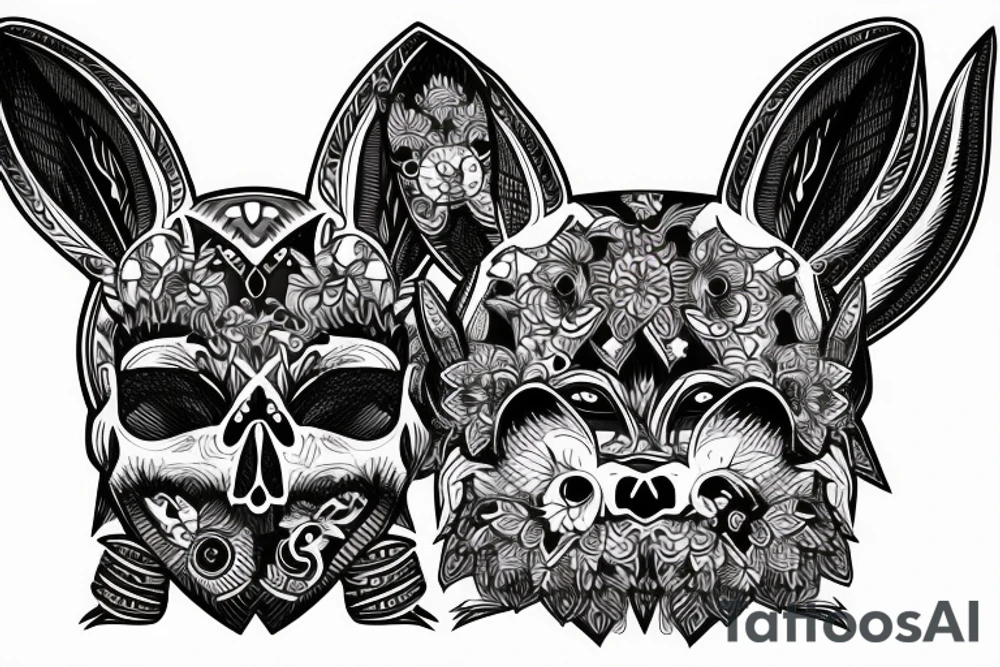 rabbit skull with bunny ears tattoo idea