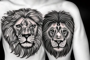 Male lion looking at his re-election in a pool of water but seeing a lion cub tattoo idea