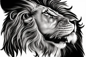 Male lion looking at his re-election in a pool of water but seeing a lion cub tattoo idea
