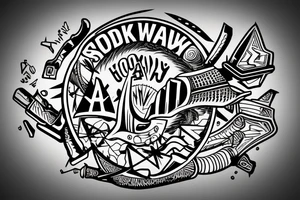 A honda trail 90 surrounded by a circle sawmill blade with the words smoke and sawdust above and below the honda trail tattoo idea